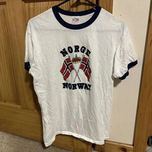 Vintage 90's Single-stitched Leif Thesen A/S T-shirt Sz XL NORGE Norway Flag Tee
